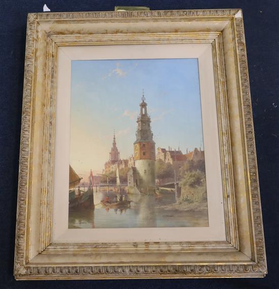 Pieter Cornelis Dommersen (1834-1908) Montelbaans Tower, Amsterdam 16.5 x 12.5in.